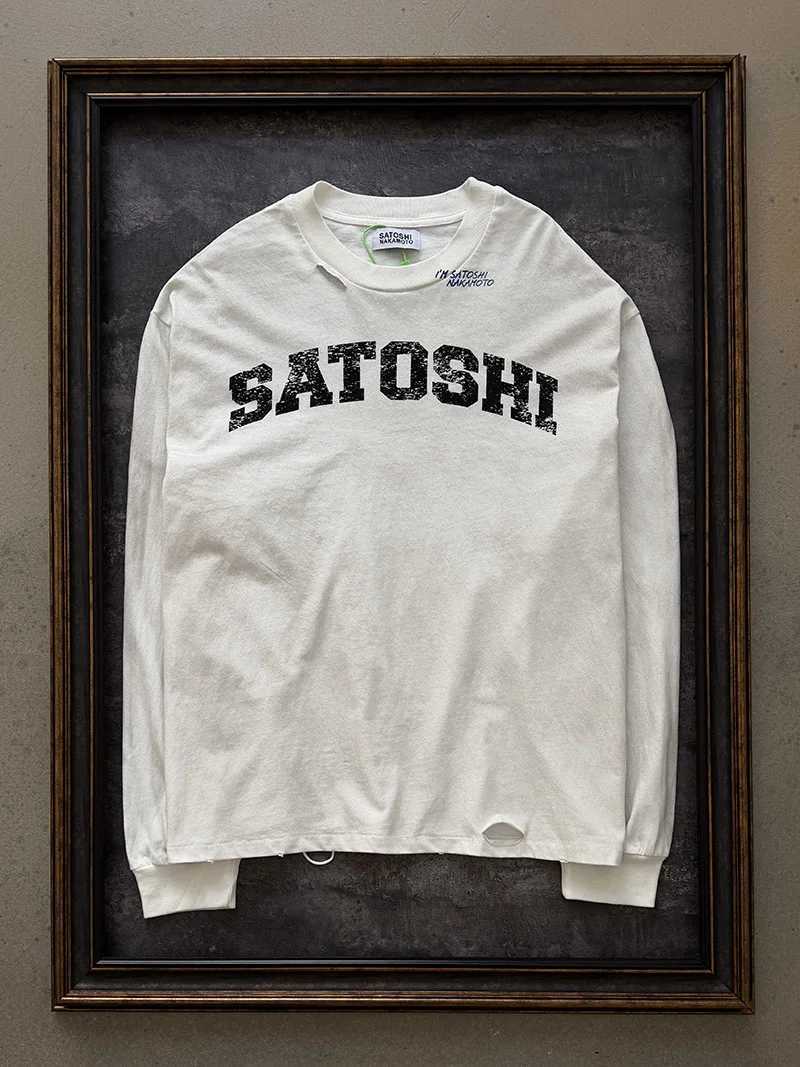 Men Women Unisex All Seasons Vintage White Damaged Hole Satoshi Nakamoto Base Long Sleeve T-Shirt Top Quality Cotton T Shirt Tag T261019