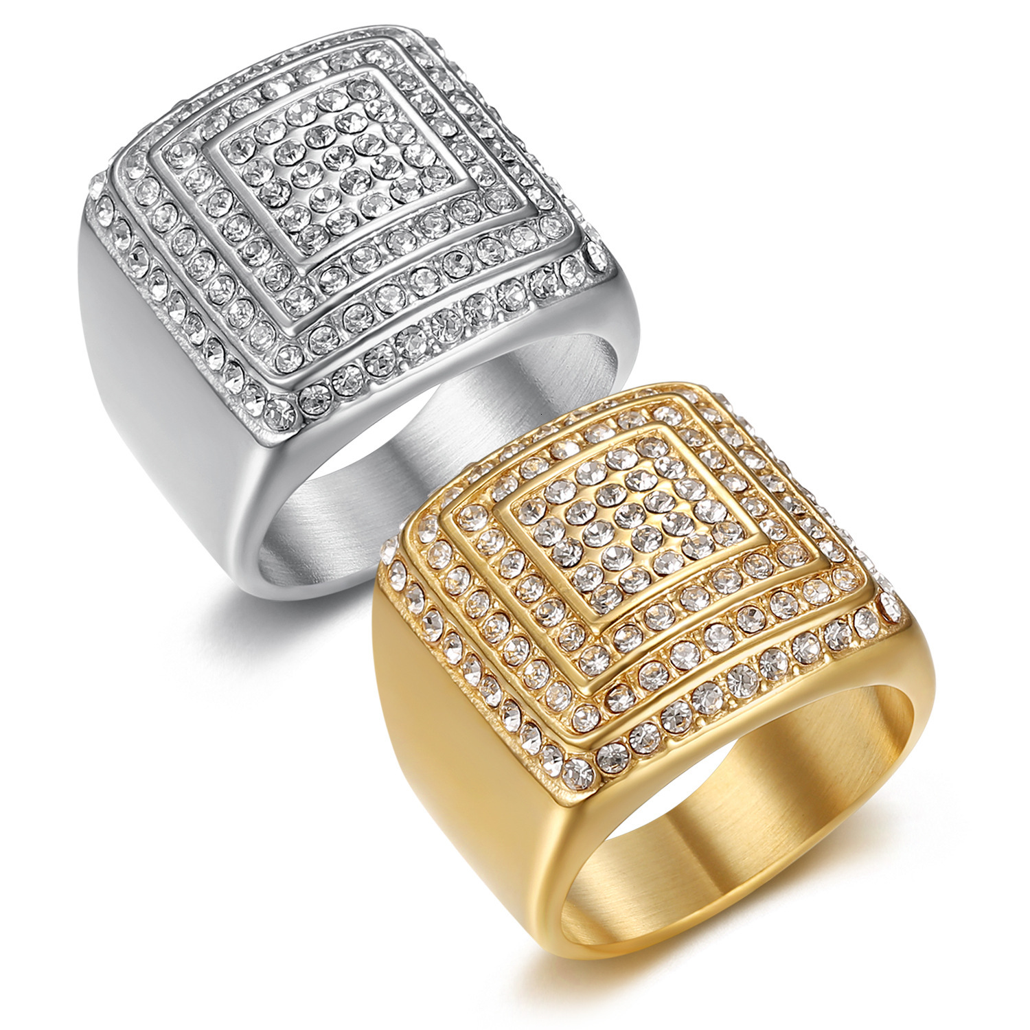New European and American best-selling stainless steel gold-plated four-layer full-diamond luxury hip-hop men's ring