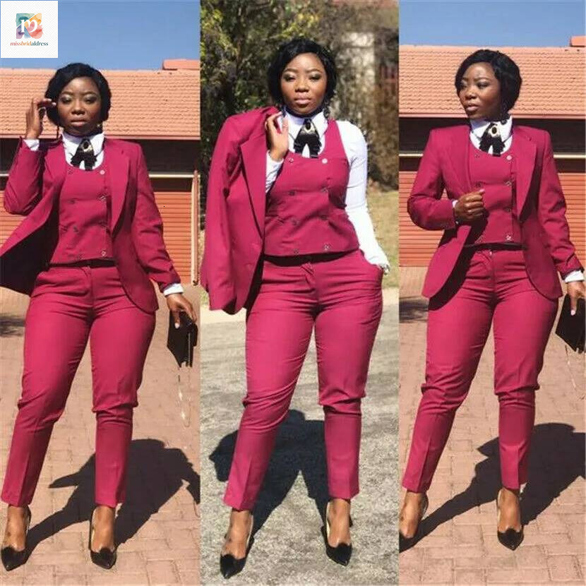 3 Pieces Mother Of The Bride Suits Red Women Ladies Double Breasted Plus Size Office Tuxedos Formal Work Wear For Wedding Mb019