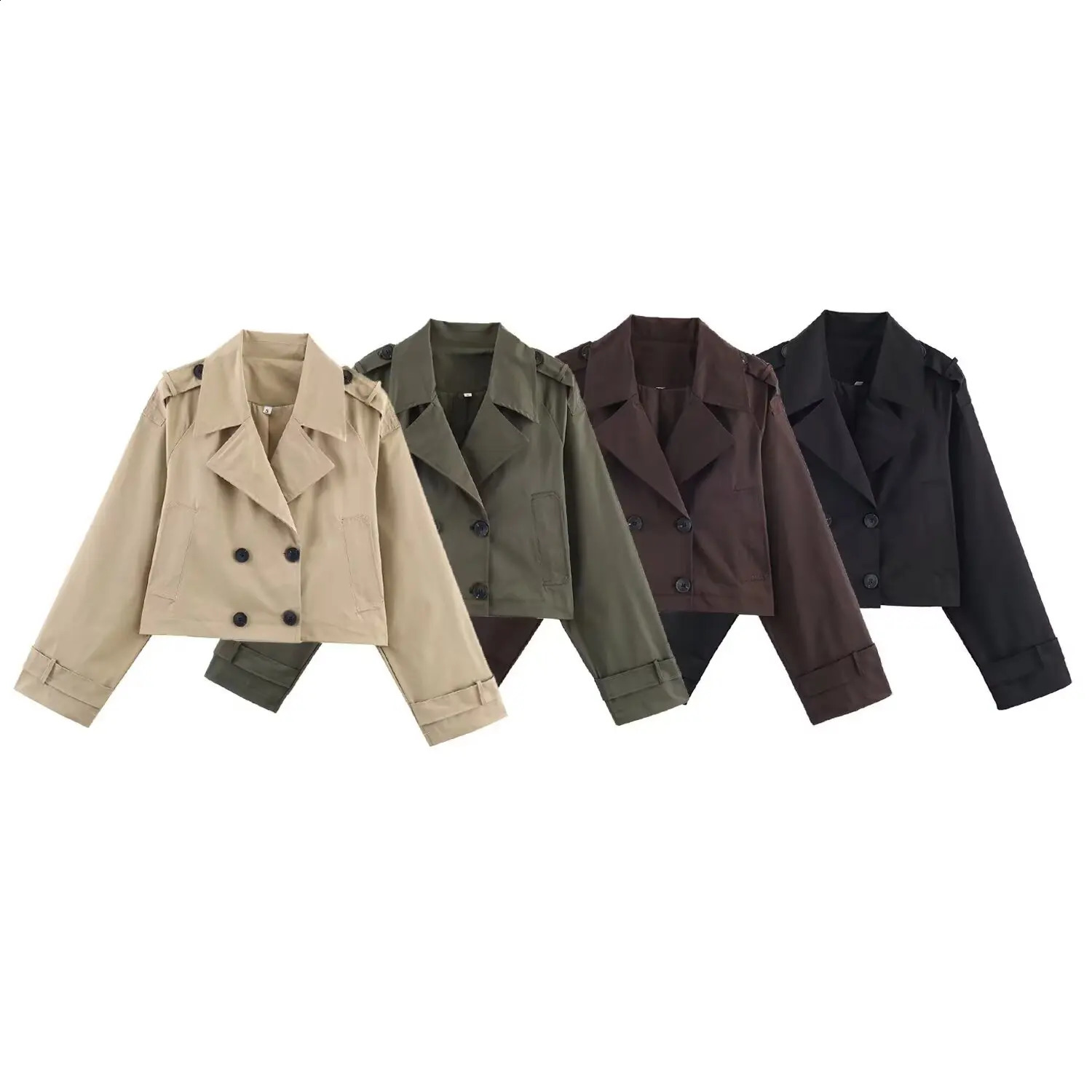 Willshela Women Fashion Solid Double Breasted Short Trench Jacket Vintage Lapel Neck Long Sleeve Female Chic Lady Coat Outfits 260922