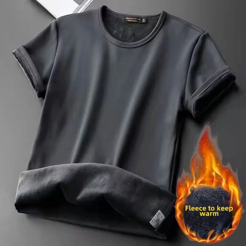 Winter Men's Velvet Short Sleeve T-shirt Base Shirt Autumn/Winter Warm Underwear Half Sleeve Top Thermal Short Sleeve Men 261014
