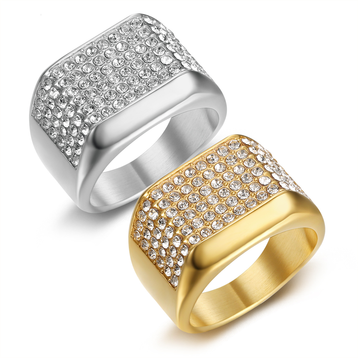 Wish Hot-Selling European and American Trendy Nightclub Hip-Hop Stainless Steel Gold-Plated Full Diamond Men's Ring