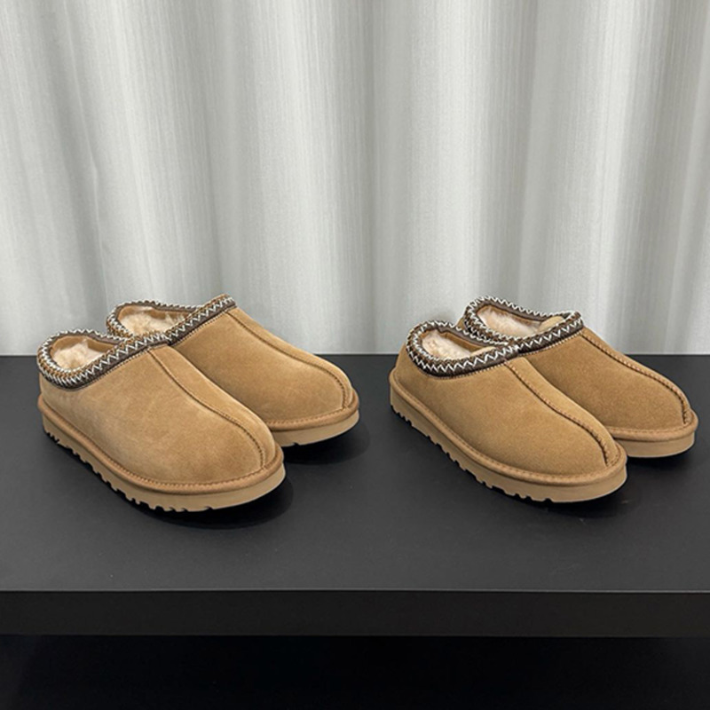 Designer Men Tasman Slippers EU47 Tazz Slipper Slides Women Ultra Mini Boot Chestnut Brown Suede Clogs Shearling Mules Winter Backless Loafers 1186