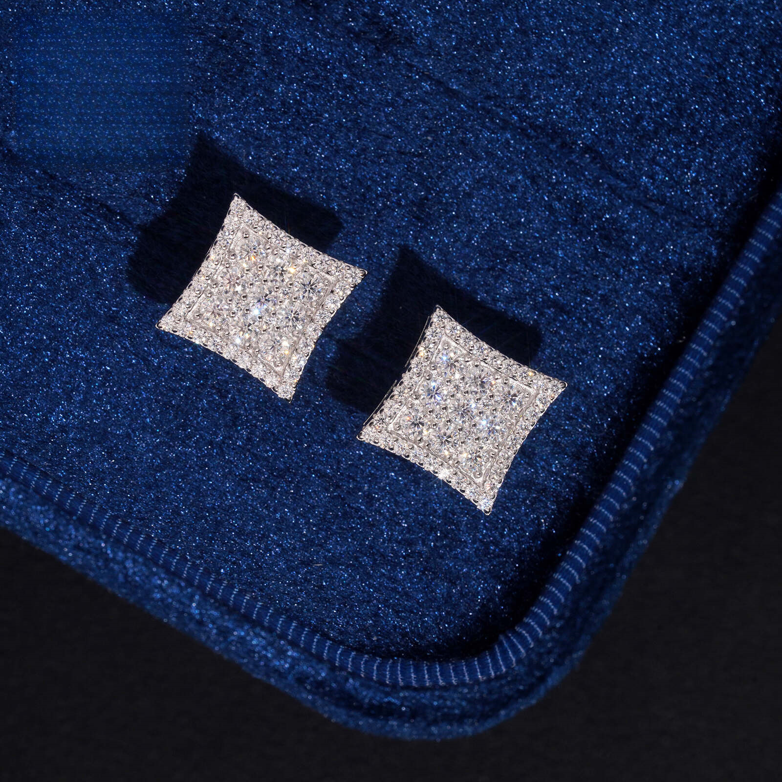Hip Hop style, 10mm square moissanite earrings, S925 silver, with dense setting of stones, a popular item on independent