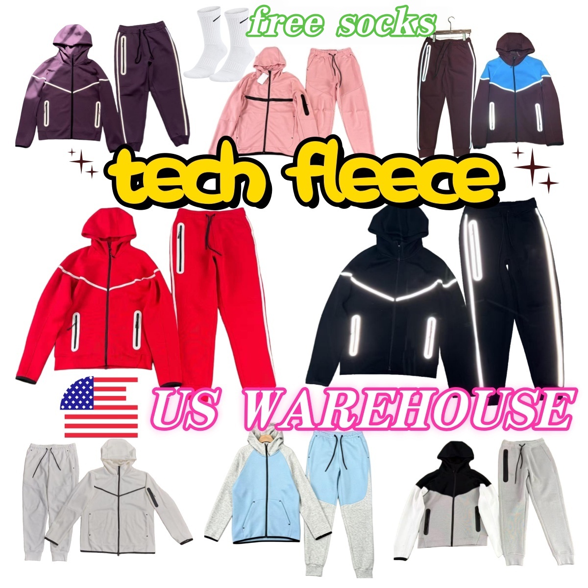 Designer Tech fleece tracksuit Reflective Thermal pink tech fleece setr nocta tracksuit set sport windproof Long Sleeve Set casual hoodie Sportswear