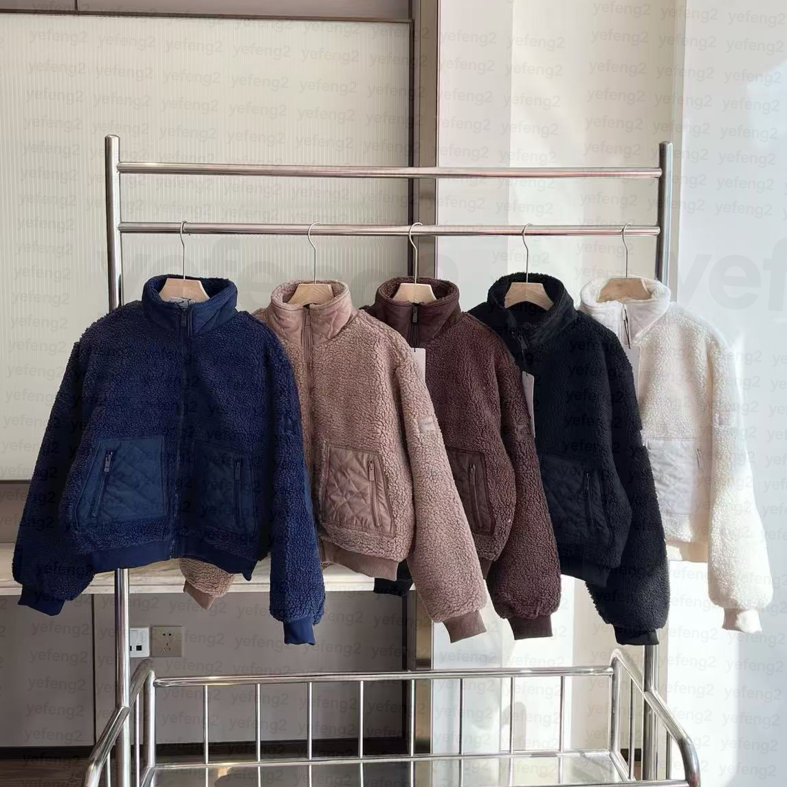 Women Fleece Jacket Stand Collar LA Casual Studio to Street Thick Warm puffer jacket A/0 Oversized Cropped Casual Outerwear