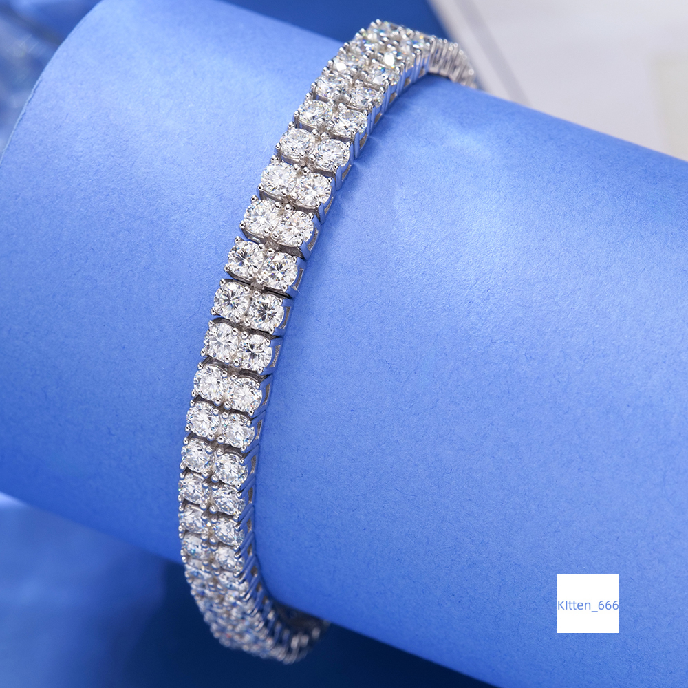 In Stock Wholesale Hip Hop Mossanite Jewelry Unisex 925 Silver Iced Out Diamond Moissanite 2 Row Tennis Chain Bracelet Men Women