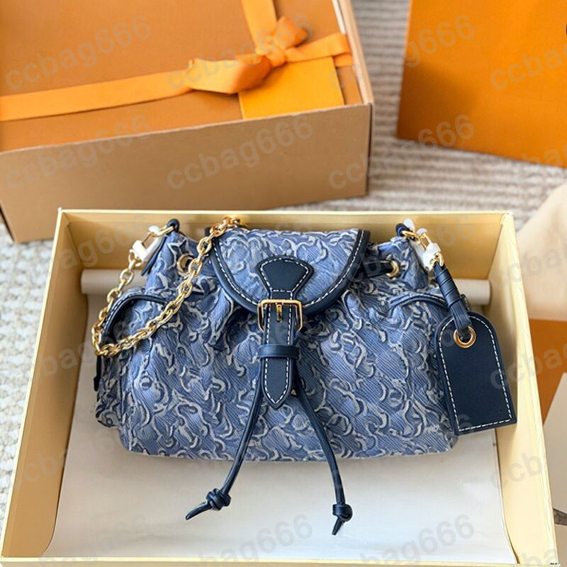 Women Designer Brand Denim Odyssey Tote Shoulder Bags Drawstring Flap Bucket Luxury Embroidery Letter Handbag Casual Shopping Bags 23X18cm Hobo Make