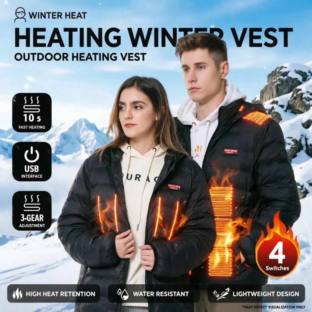 Mens 4Setting 17Zone Heating down Parka Women Winter Electric Heated Jacket Outdoor Warm Thermal Sports Coat for Cold Weather 261019