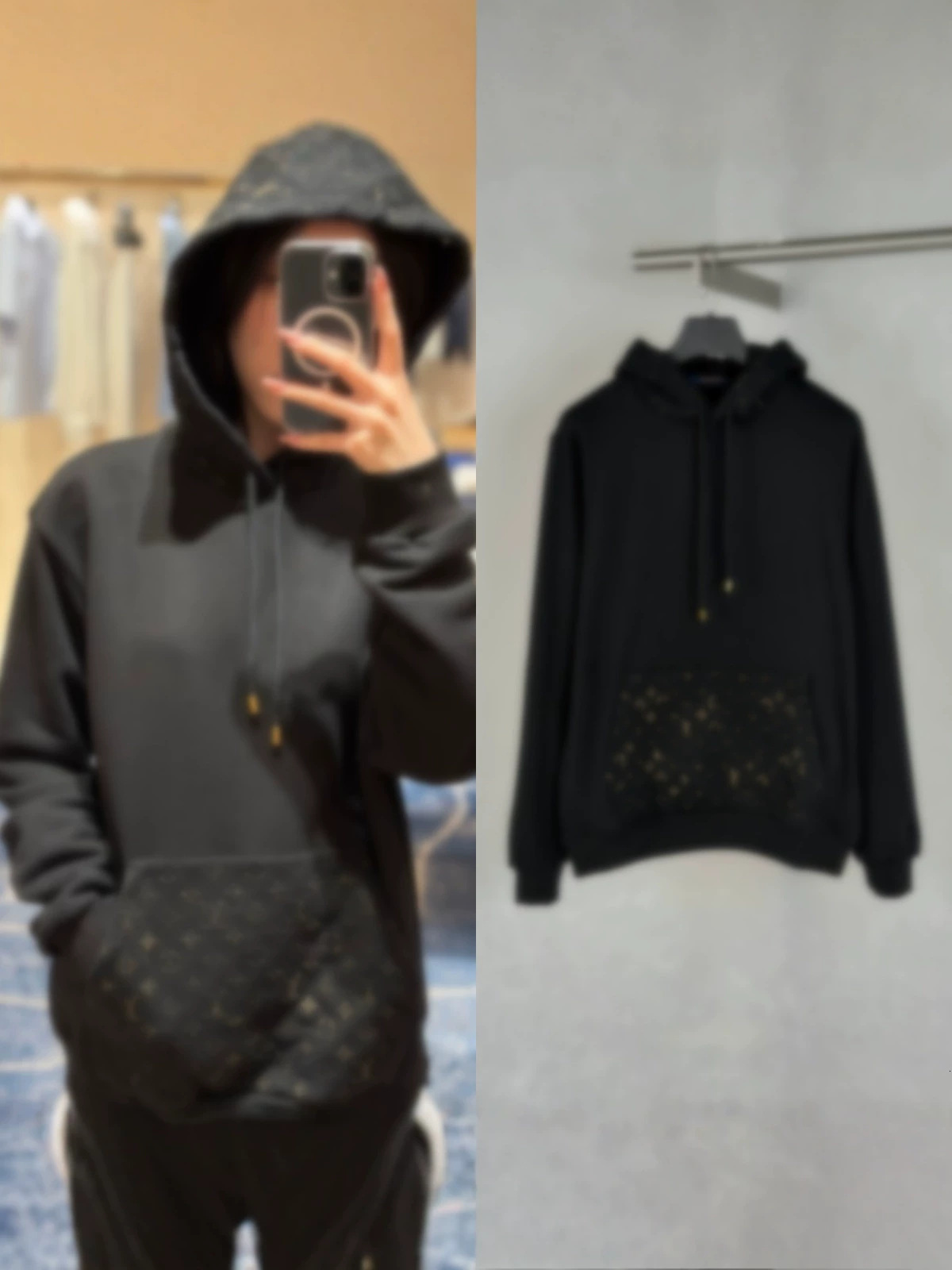 Top-quality 26SS trendy brand new MG designer luxury monogrammed, embossed, and gold-foil patchwork hooded sweatshirt, unisex