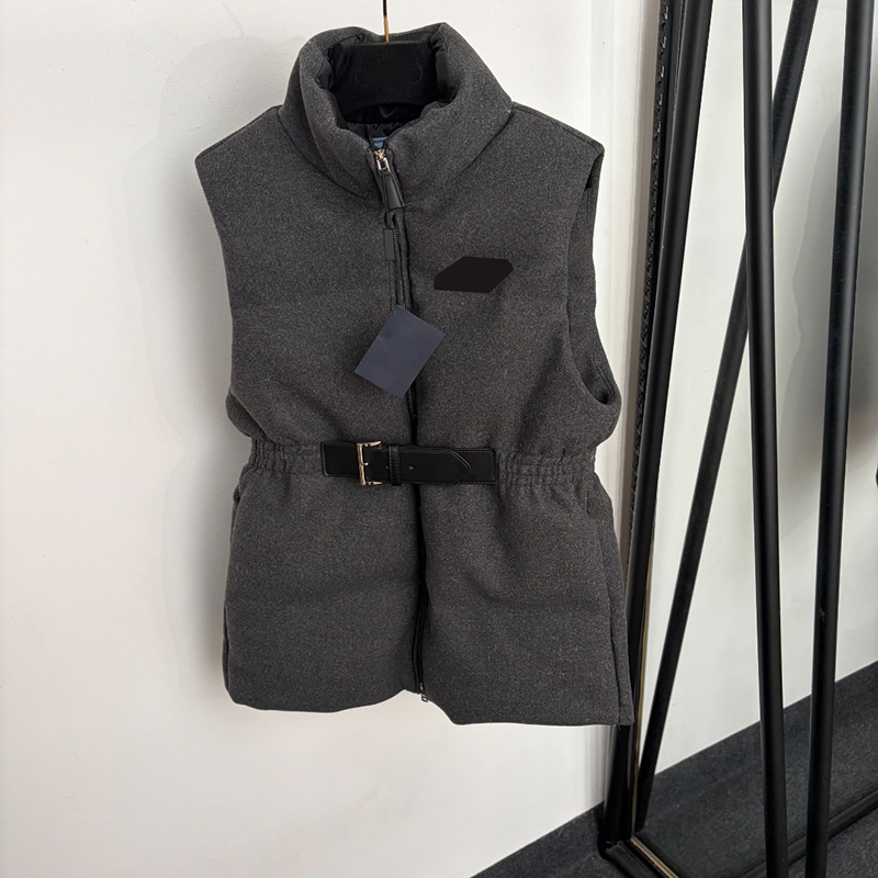 Belted Puffer Vest Designer Women Stand Neck Sleeveless Quilted Waistcoat Winter Autumn Streetwear Y2K Style Padded Gilet