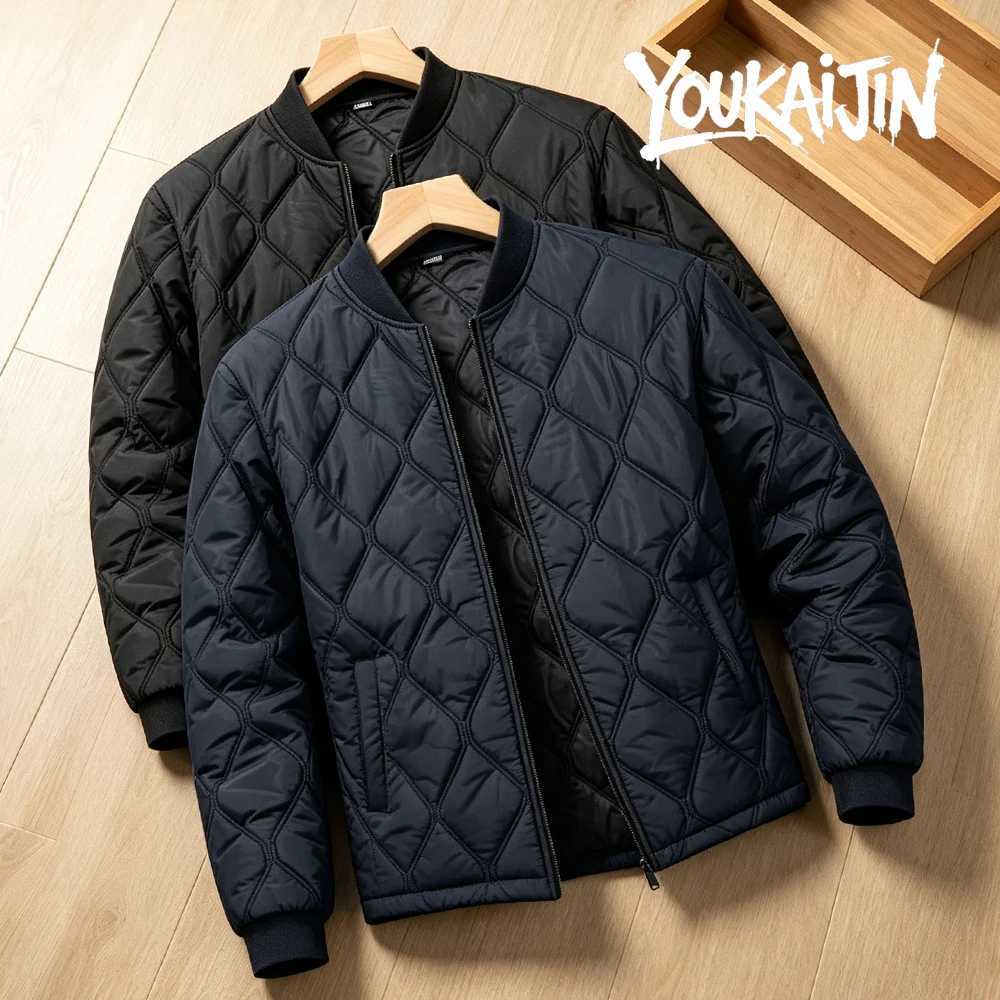 Mens Rhombus Quilted Padded Jacket Autumn Winter Warm Lightweight Zipper Outerwear Casual Stand Collar Coat EU Size T261019