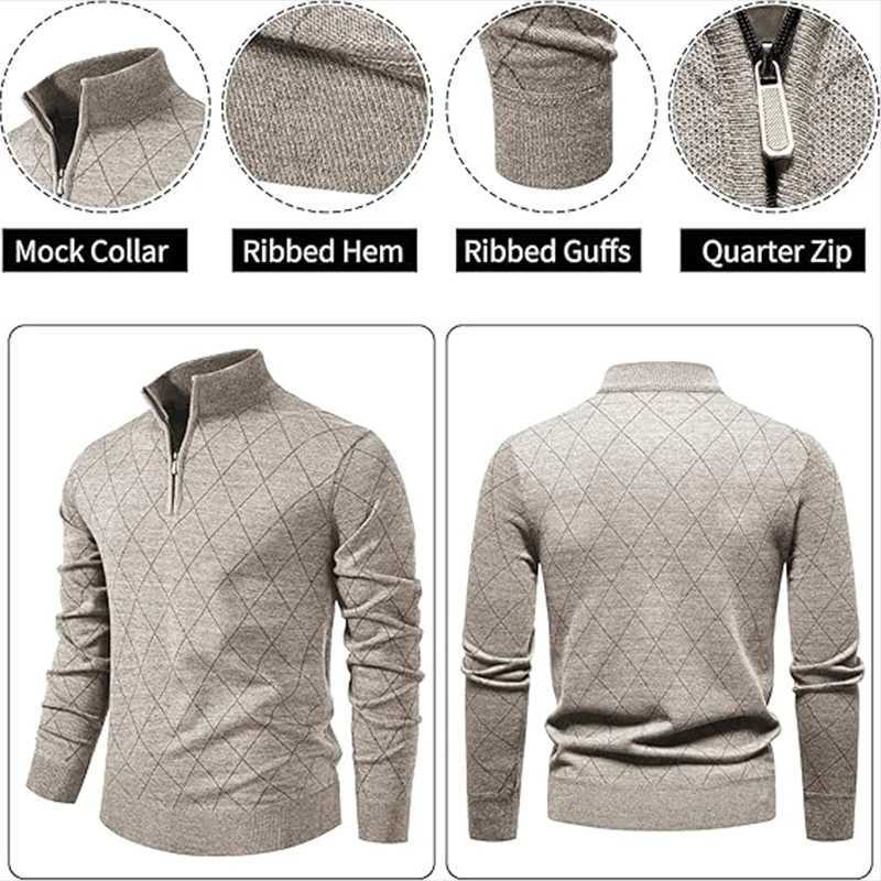 American New Mens Knit Sweater 1/4 Zip Pullover Men's Flced Knitwear Stand Collar Casual Sweaters Pullovers M261016