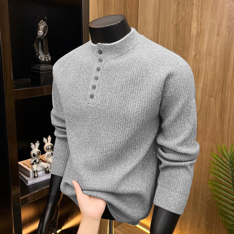 Light Luxury Round Neck Button Knitted Sweater Comfort Fake Two-piece Design High-end Pullover Autumn Casual Men's Clothing