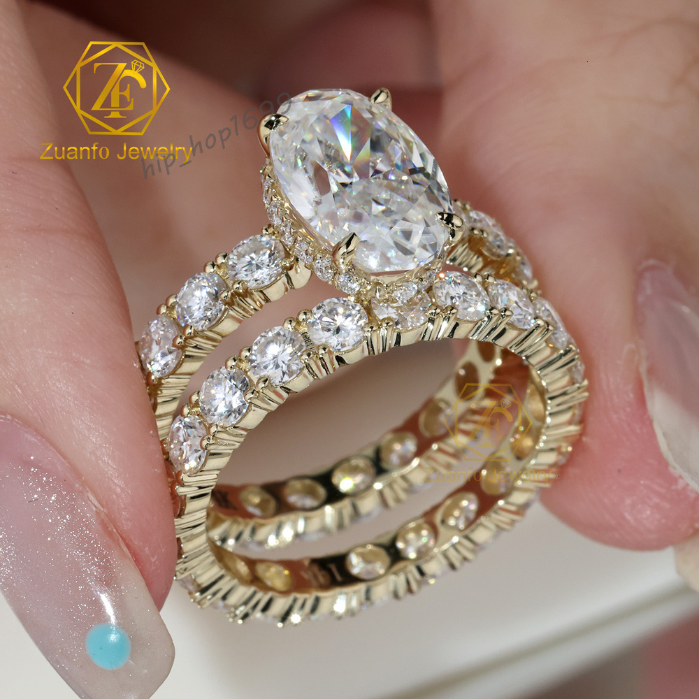 Oval Cut Lab Grown Moissanite Diamond 14K 18K 10K Solid Gold Platinum Engagement Wedding Band Ring Sets