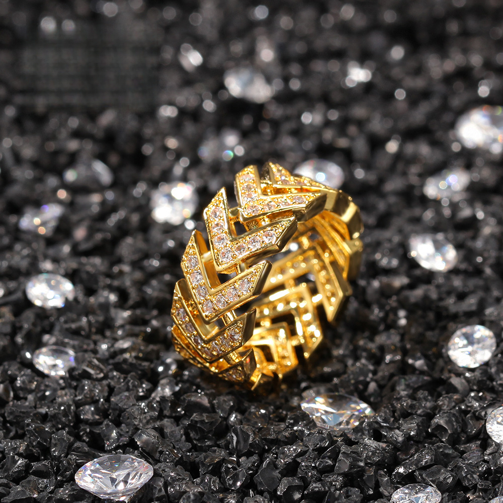 Real 18K 14K Luxury Iced 10K New Retro Gold-Plated Arrow Style Copper Inlaid moissanite Men's Hip-Hop Accessories Jewelry Out D VVS Diamond Rin