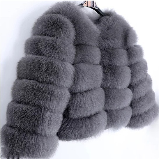 Fur coat with fox fur imitation patching for winter clothing, thick and warm long-sleeved short-style fur coat, available in stock