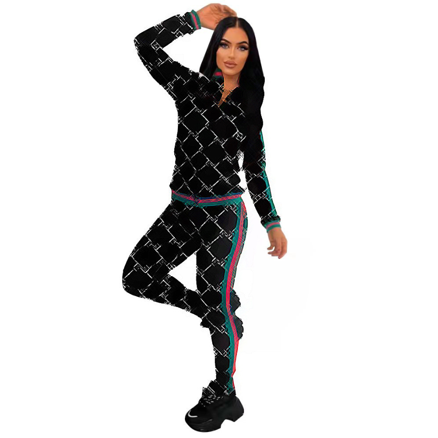 Women's designer tracksuit new casual and fashionable brand women's slim fit zipper jacket classic Luxurious women's two-piece set