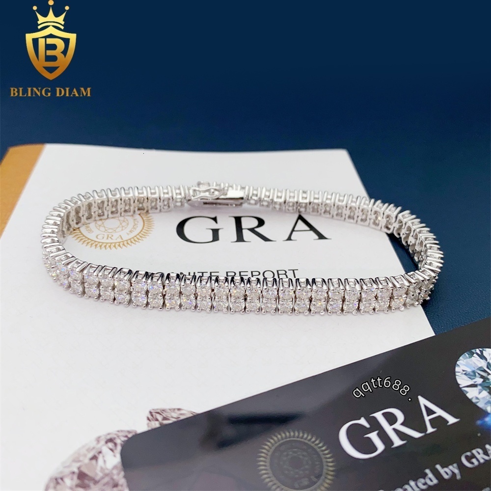3mm 2Row Gold Plated Hip Hop Jewelry 925 Sterling Silver VVS Moissanite Diamond Tennis Chain Bracelet