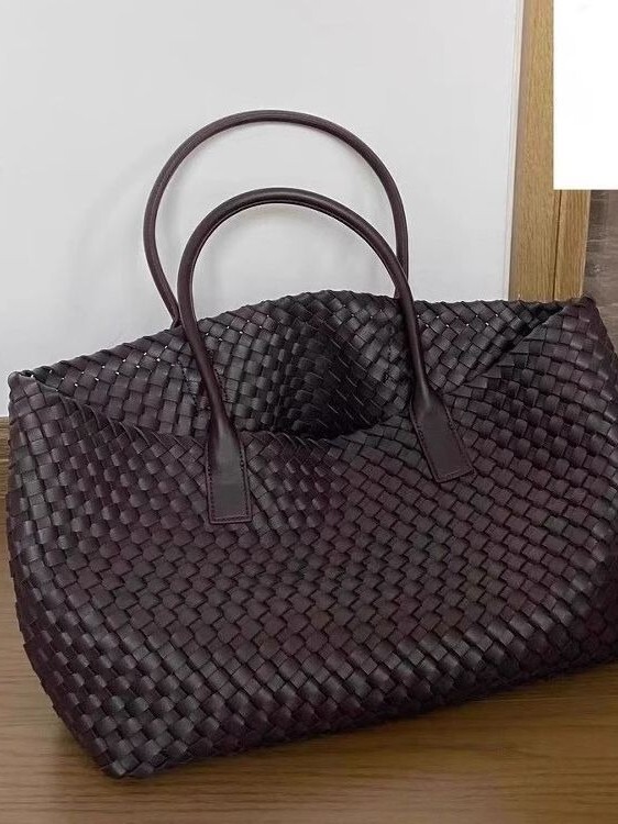 Women Hand Woven Leather Tote Bag, Oversized Large Capacity Shoulder Handbag, Casual Weave Shopping Travel Bag, Ladies Soft Woven Top Handle Purse