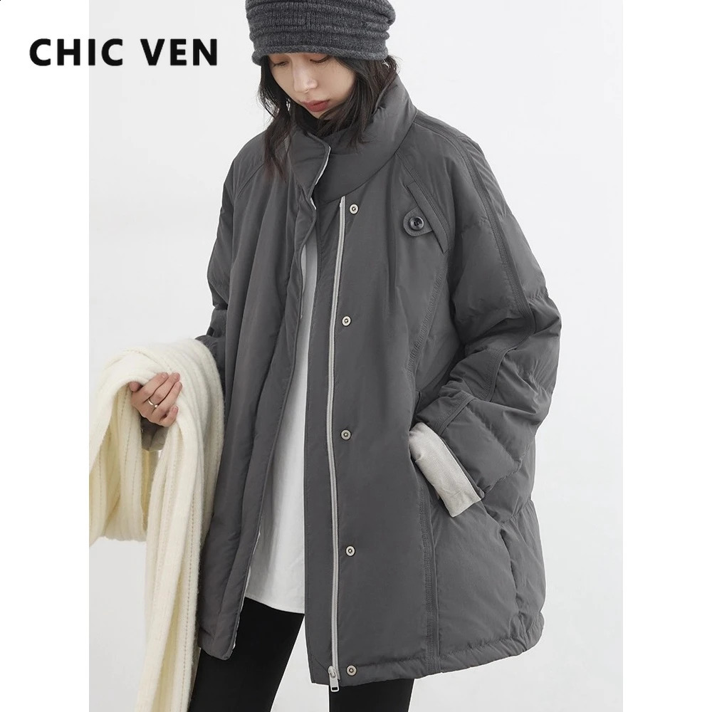 CHIC VEN Women 90 White Duck Down Coats Long Stand Collar Down Jacket Female Windproof Warm Outerwear Autumn Winter 261014