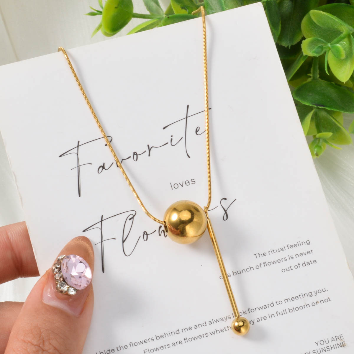 trendy and minimalist round bead pendant stainless steel necklace, women's sweater chain, high-end clavicle chain