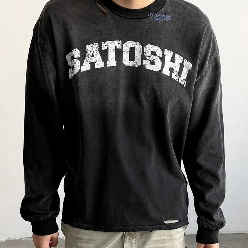 Men Women Unisex Couple Casual Letters Satoshi Nakamoto Long Sleeve T-Shirt Top Quality Cotton Washed Black White T Shirts T261019