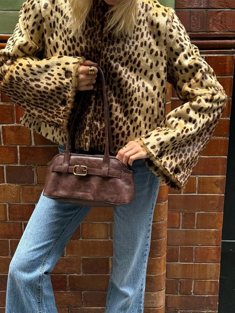 Lady Long Sleeve Oneck Commute Outwear Casual Single Breasted Womens Fur Warm Overcoat Fashion High Street Leopard Print Coat 261019