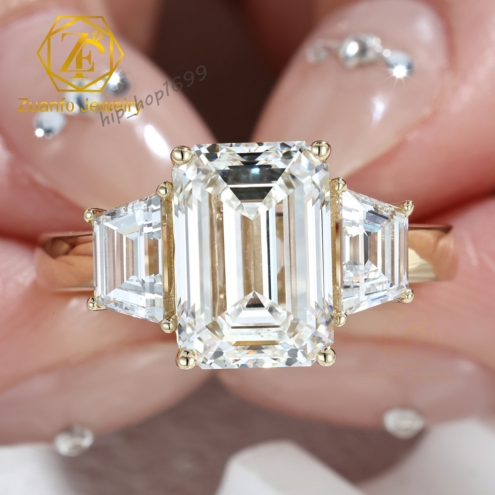 IGI Certified CVD Lab Diamond Emerald Cut Engagement Eternity Ring 10K 14K 18K Solid Gold Wedding Anniversary Party Ring