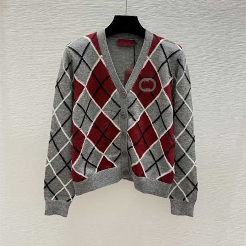 Women's Sweaters designer woman G26 autumn new stylish and versatile diamond-patterned V-neck knitted cardigan
