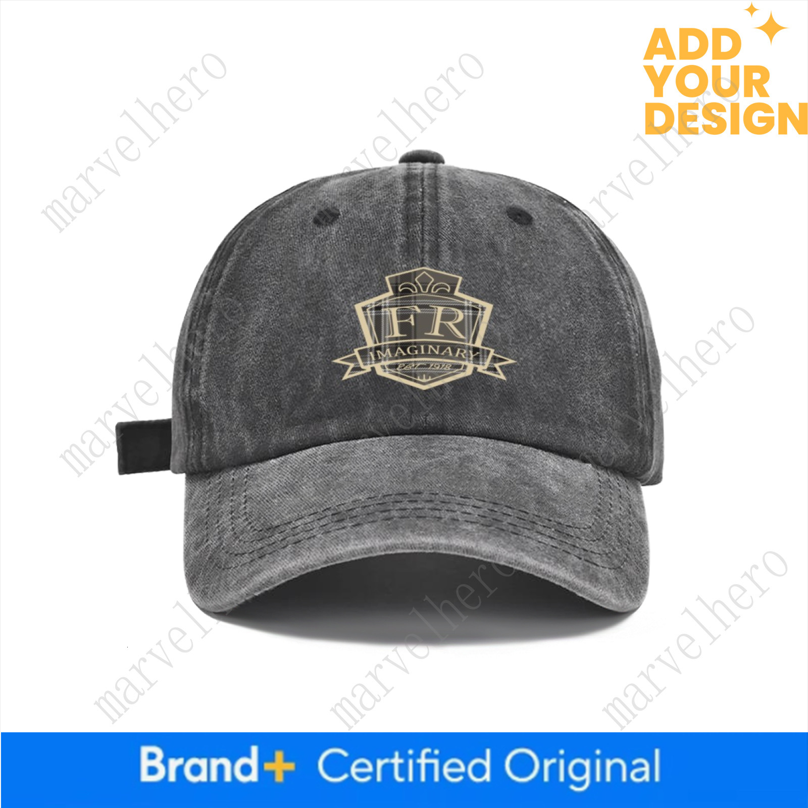 Vintage Washed Baseball Cap Unisex Distressed Snapback Grey Gold Embroidered Shield Adjustable Dad Hat Streetwear
