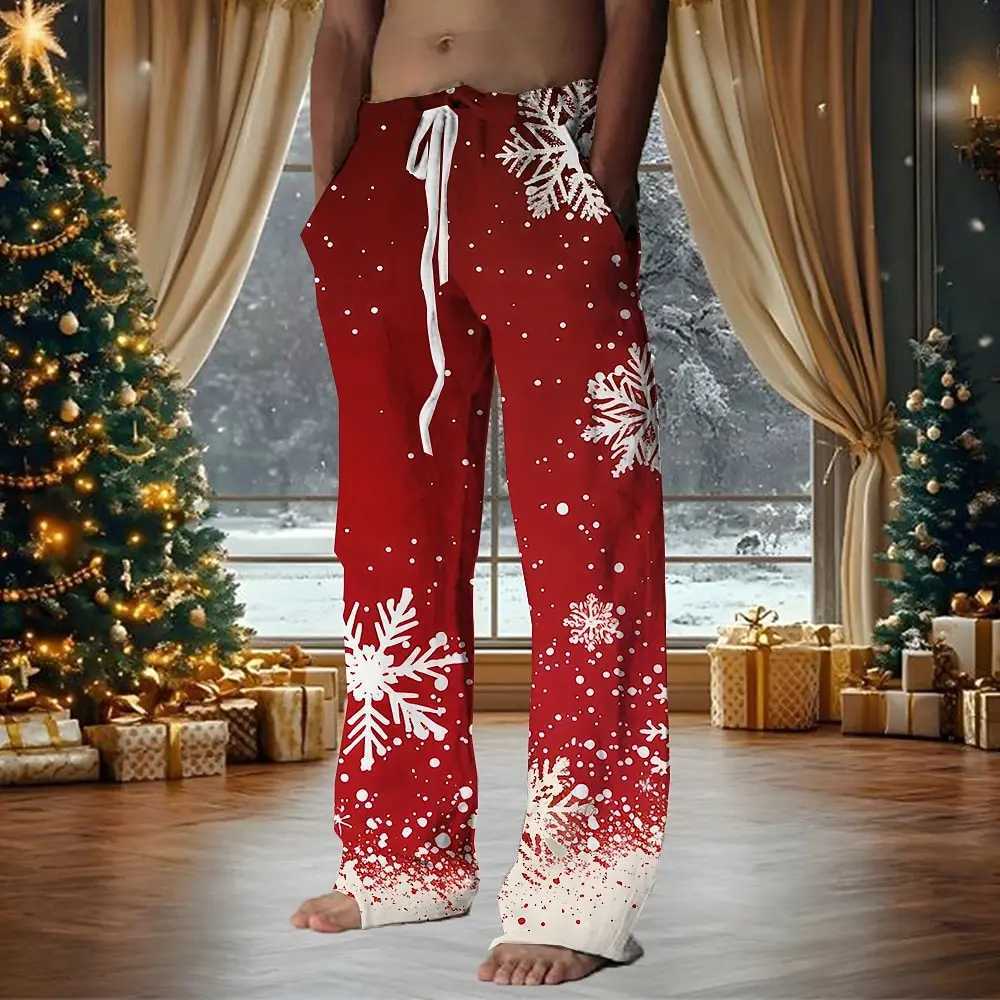 Christmas Men's Snowflake Pants Trousers Casual Pants Drawstring Elastic Waist Casual Outdoor Straight Leg Trousers Spring Fall T261019