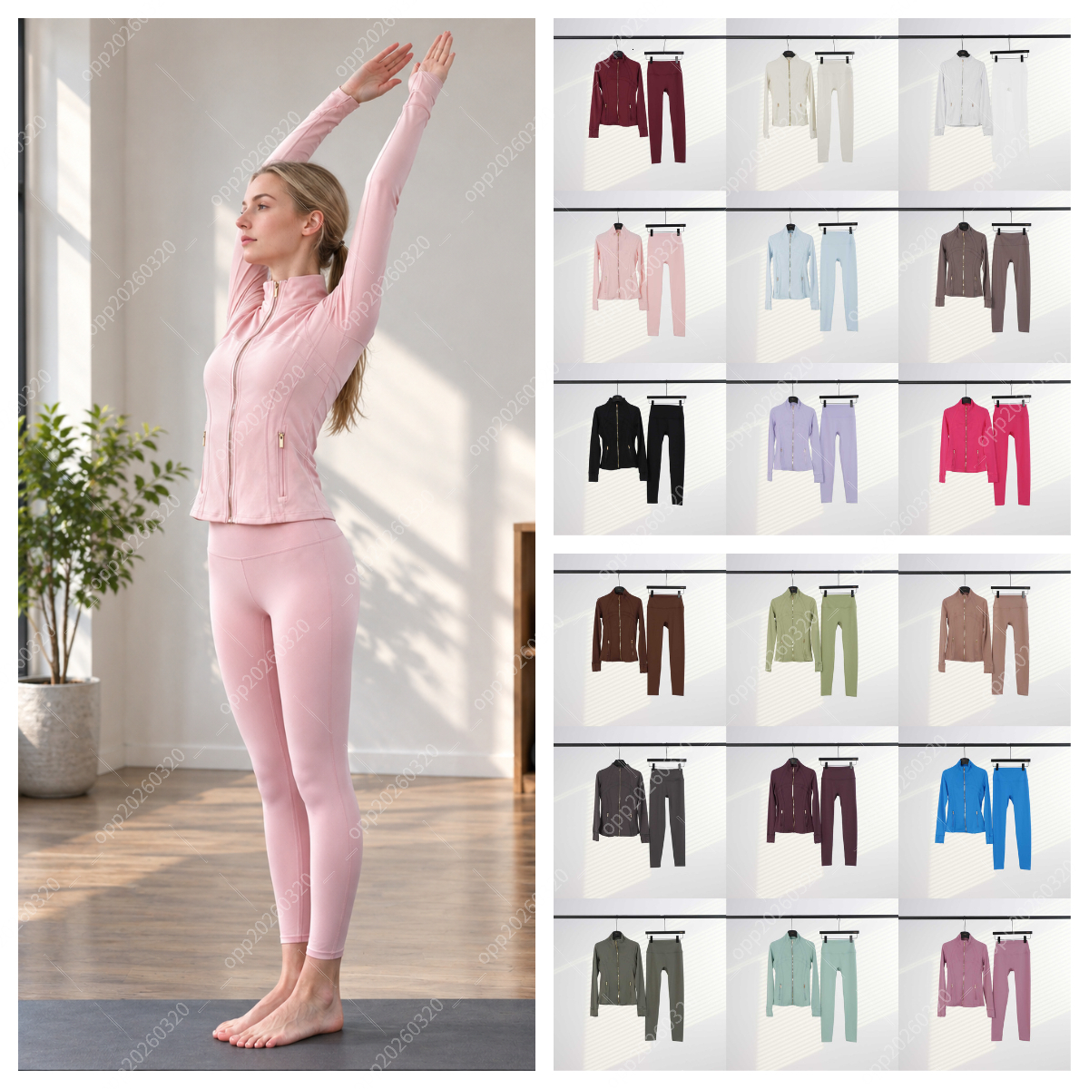 LD Women's 2 Piece Yoga Set with Gold Zipper, Stand Collar Jacket Cropped Leggings Tracksuit, Slim Fit Athletic Wear for Gym Workout Daily Wear