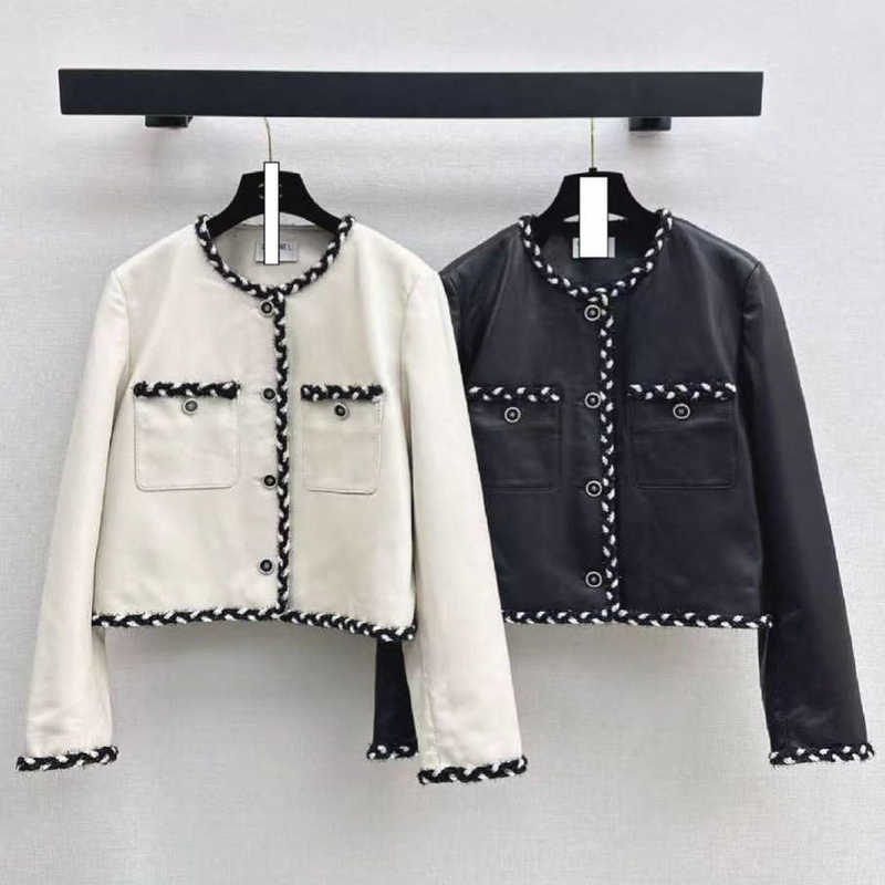 designer Women's Jackets autumn and winter high-end women's clothing, textured high-grade woven silk leather jacket, fashionable and elega