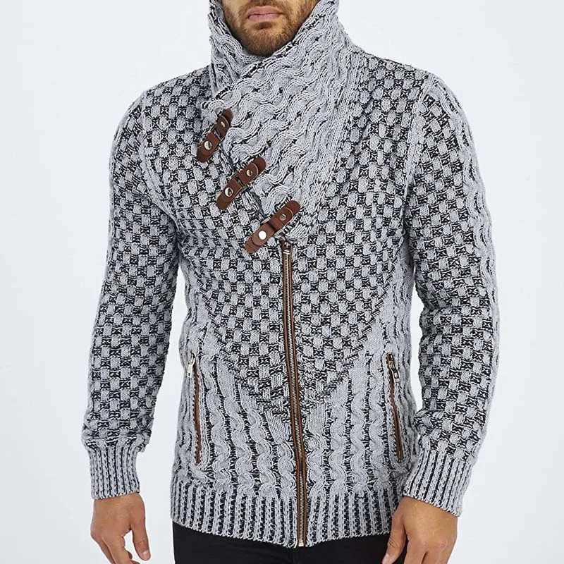 Casual Sweater Men's Long Winter Slve Knitted Sweater Turtleneck Zipper Cardigan Sweaters High Collar Knitwears Men's Coat 3XL M261016