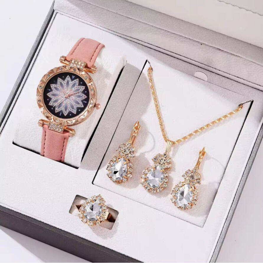 h Set, New Cross-Border Hot-Selling Women's PU Leather Strap Quartz Wristwatch Bracelet Set Now quartz Available Small Dial ljh456
