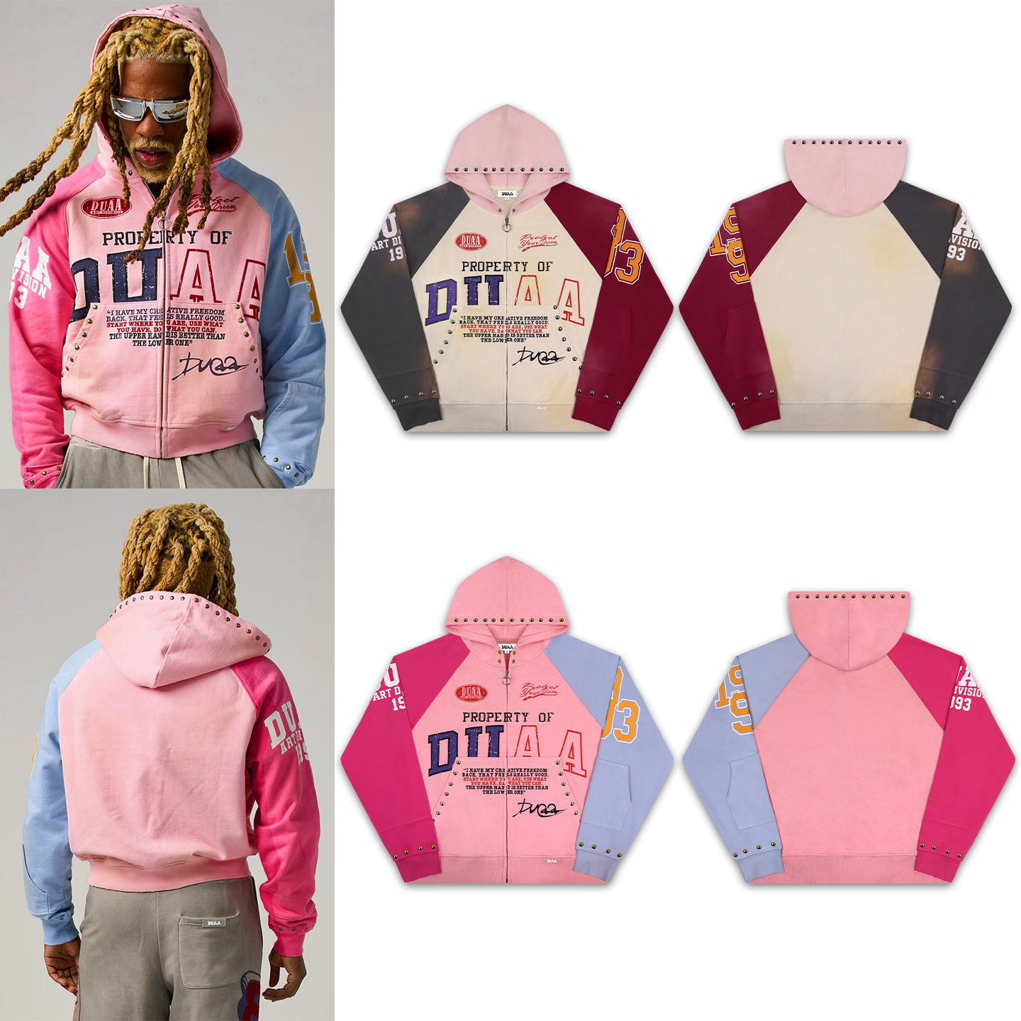 Mens Hoodies Streetwear Trendy Rhinestone Embroidered Letter Printed Cotton Hoodies Mens Womens Retro Wash To Make Old Casual Loose Cardigan Hooded