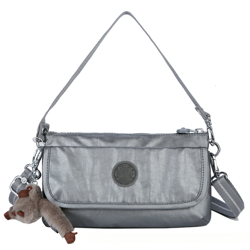 Tote Bag Luxury Designer Kiplin Silver Grey Nylon Shoulder Bag Plush Monkey Charm Crossbody Pouch Lightweight Underarm Clutch For Women Travel Kippl
