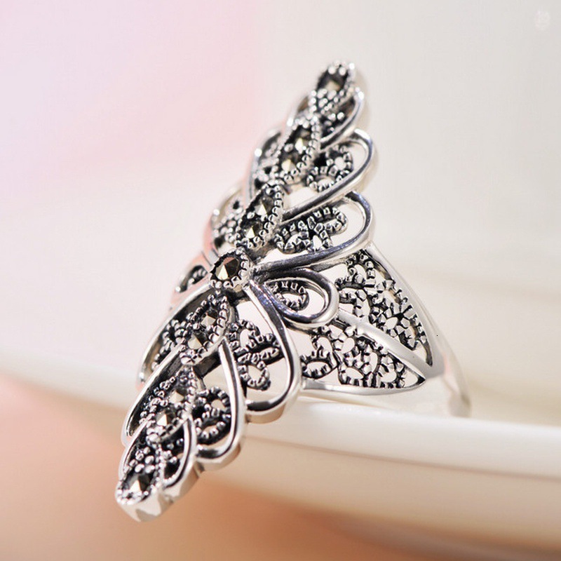 Luxury Brand Designer Jewelry Huajie S925 Sterling Silver Vintage Palace Style Diamond-Shaped Lace Wide Exaggerated Petal Women's Elegant And U