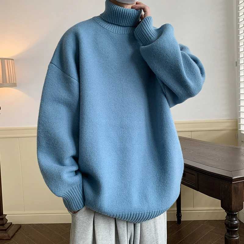 Men Men's Turtleneck Sweater Pullover Loose Casual Harajuku Korean Fashion Mens Oversized Sweater Fashion Thicken Warm Sweaters M261016