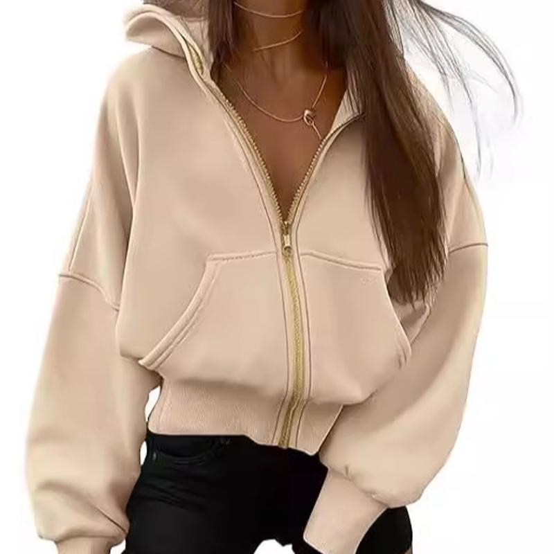 Designer Women's Zip Up Hooded Cropped Sweatshirt Long Sleeve Fleece Casual Hoodie Fall Winter Streetwear