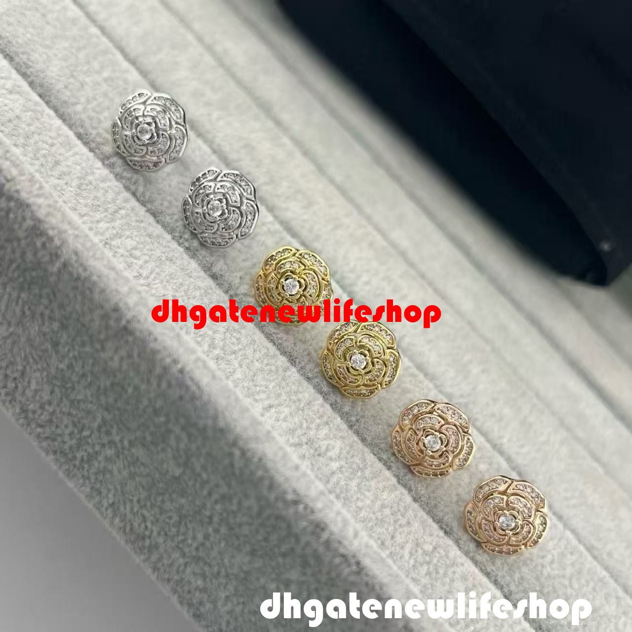 designer cc jewelry earrings Collection Features Full-Diamond Camellia Wave-Shaped Earrings White Rose Gold channel earrings
