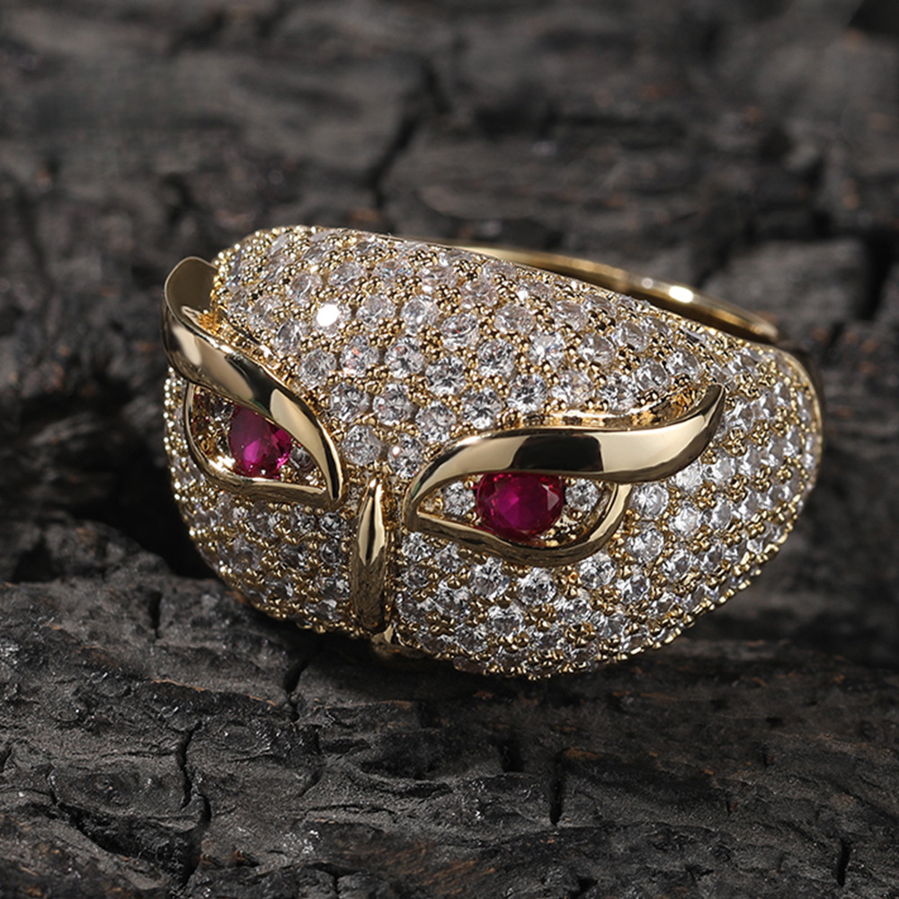 Real 18K 14K 10K Out D VVS Diamond Creative Owl Luxury Iced Hip-Hop Personality Copper Inlaid 5A moissanite Animal Ring Trendy Accessories Luxury Ic
