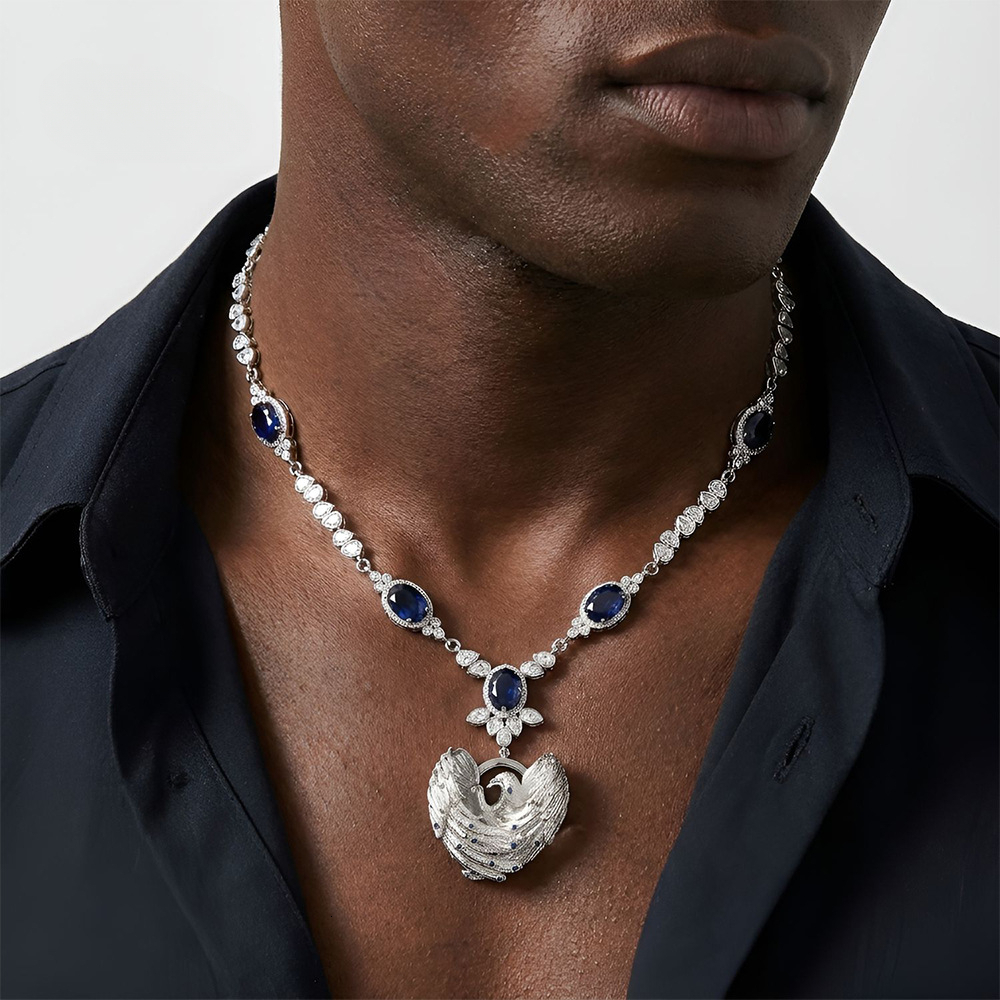 Hip-hop retro cute Ai Zhiheng asen style angel Cupid sapphire necklace, VVS GRA 10K 14K 18K S925 and American exquisite high-end jewelry