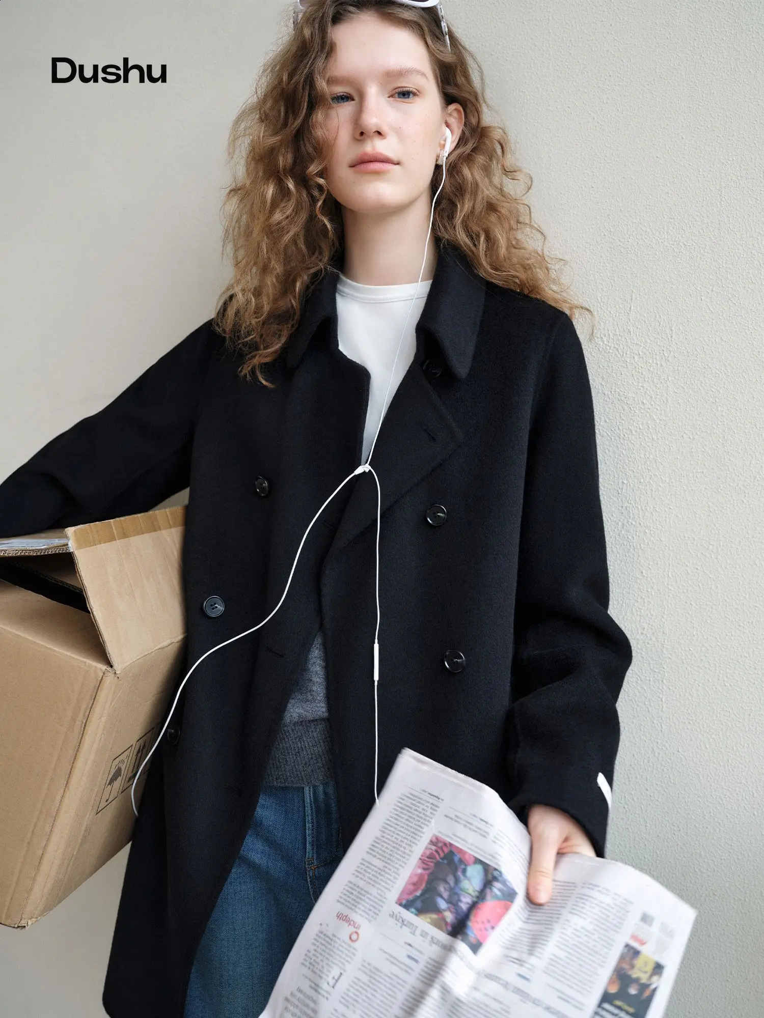 DUSHU Women's HandLength Slim Fit Wool Blend Coat 2026 Winter Elegant Outerwear FigureFlattering Warm Overcoat 260929