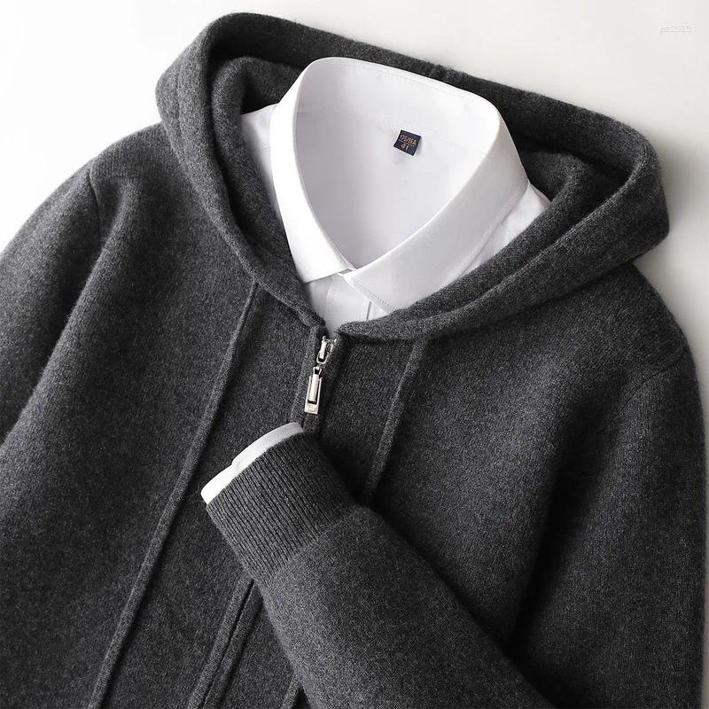 Men's Hoodie Cardigan Wool Knitwear Autumn Winter Thick Sweater Casual Style Zipper Coat Soft Warm