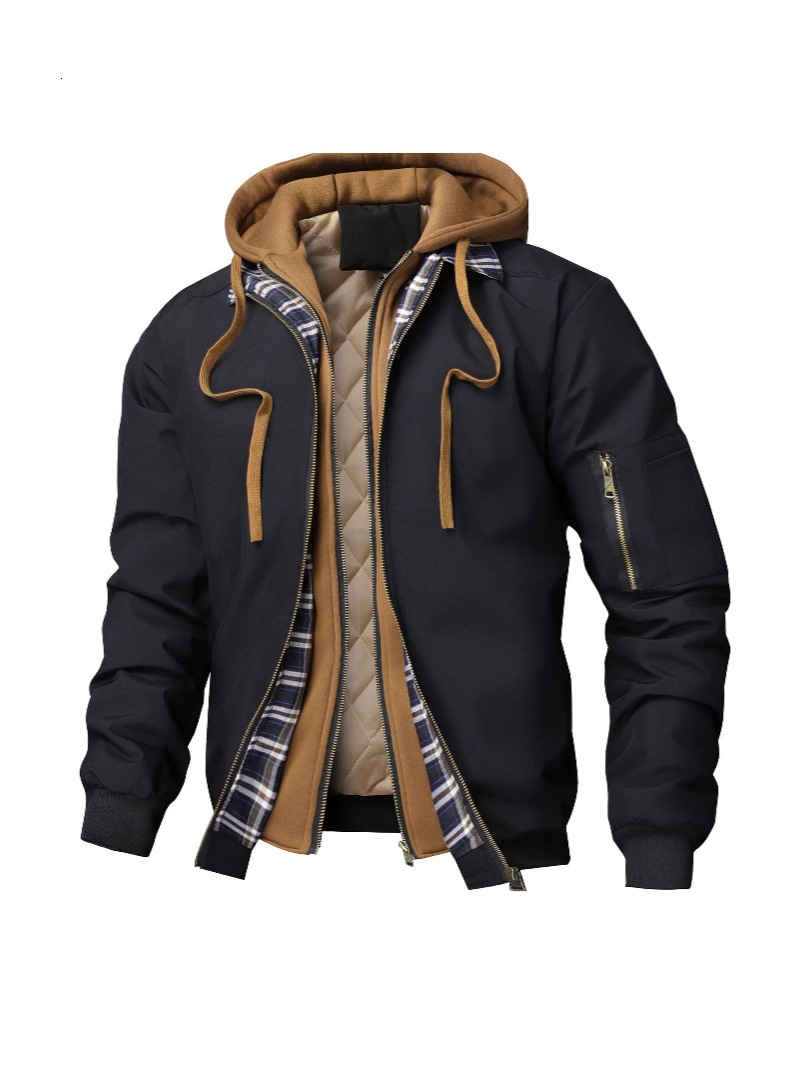 Spring, autumn, and winter men's jackets, quilted cotton hoodies with synthetic two-piece design, men's hooded zipper jacket windproof and