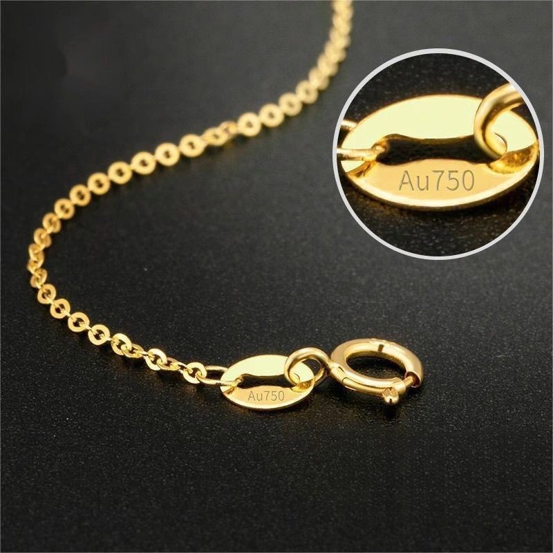 18k AU750 Authentic K Women Plain AU White Necklace Rose Collarbone Chain Color Gold