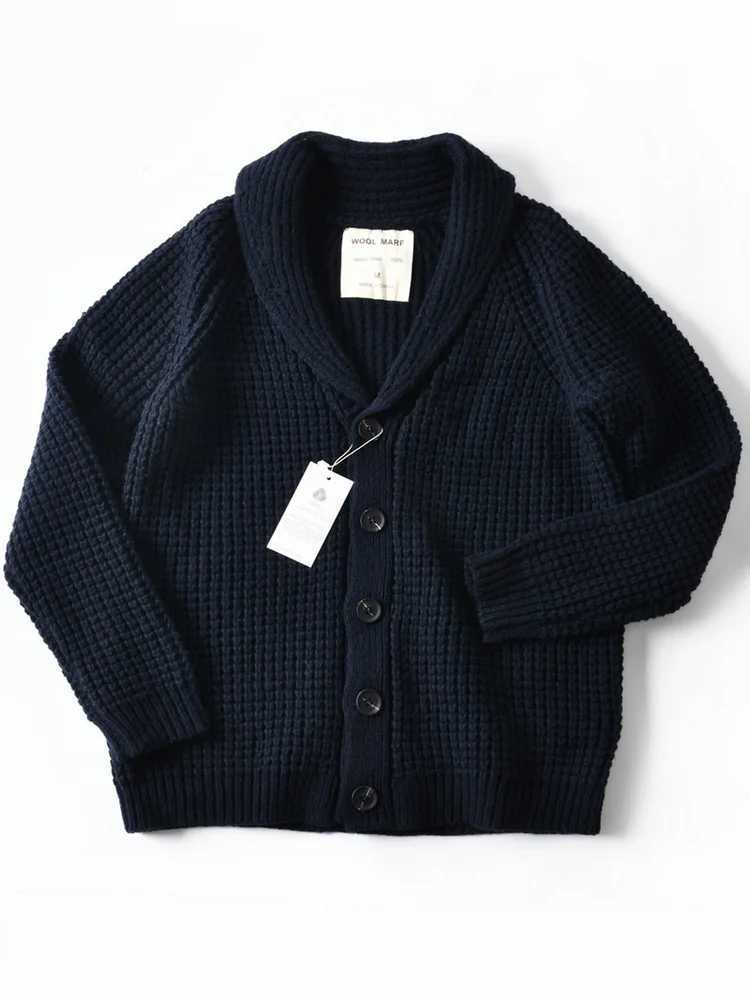 Chunky Eu Vintage 100% Wool Knit Sweater for Men - Yama-otoko Style Autumn Winter Loose Fit Casual Shawl Collar Cardigan Coat M261016