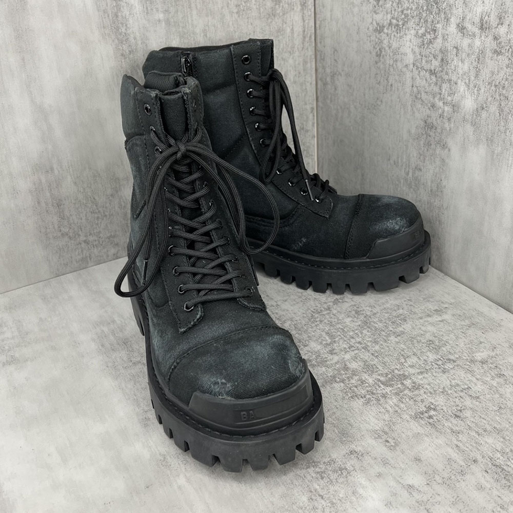 combat strike Boot designer Men Distressed Canvas Combat Boots Thick Lug Sole Lace Up Tactical Ankle Boots Black Vintage Destroyed Design High Top P